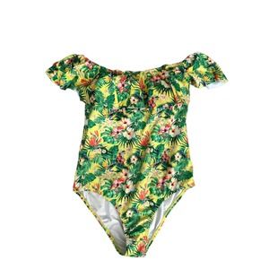 Luna by Lemar Tropical Off-The-Shoulder One-Piece Swimsuit Sz. Large